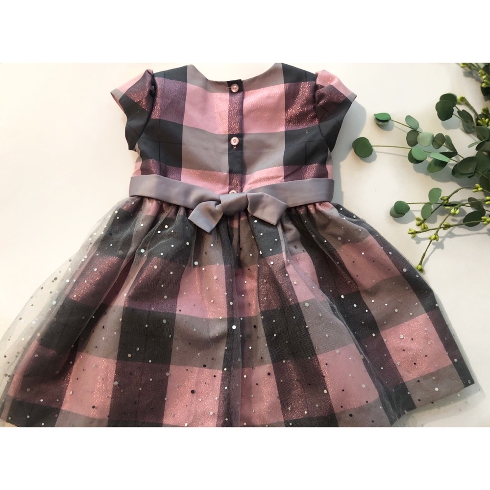 Toddler Pink and Gray Plaid Party Dress - Picture 2 of 3